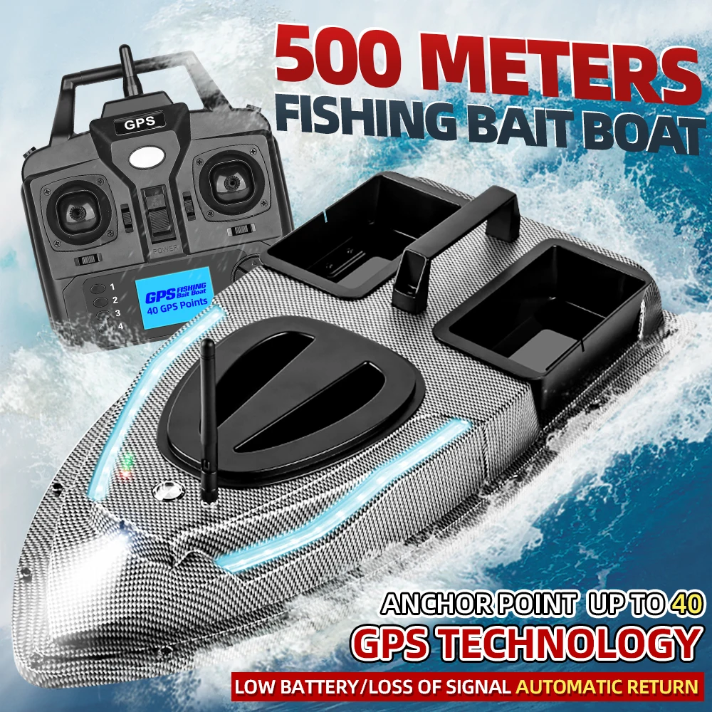 Flytec V900 GPS 40 Points 500M Auto Driving Auto Return 1.5KG RC Bait Boat  With Steering Light For Fishing Updated of V010 V700