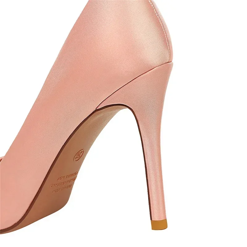 New Women Fetish 10cm High Heels Office Career Satin Pumps Lady Holiday Party Scarpins Stiletto Green Pink Shoes Plus Size 34-43 4