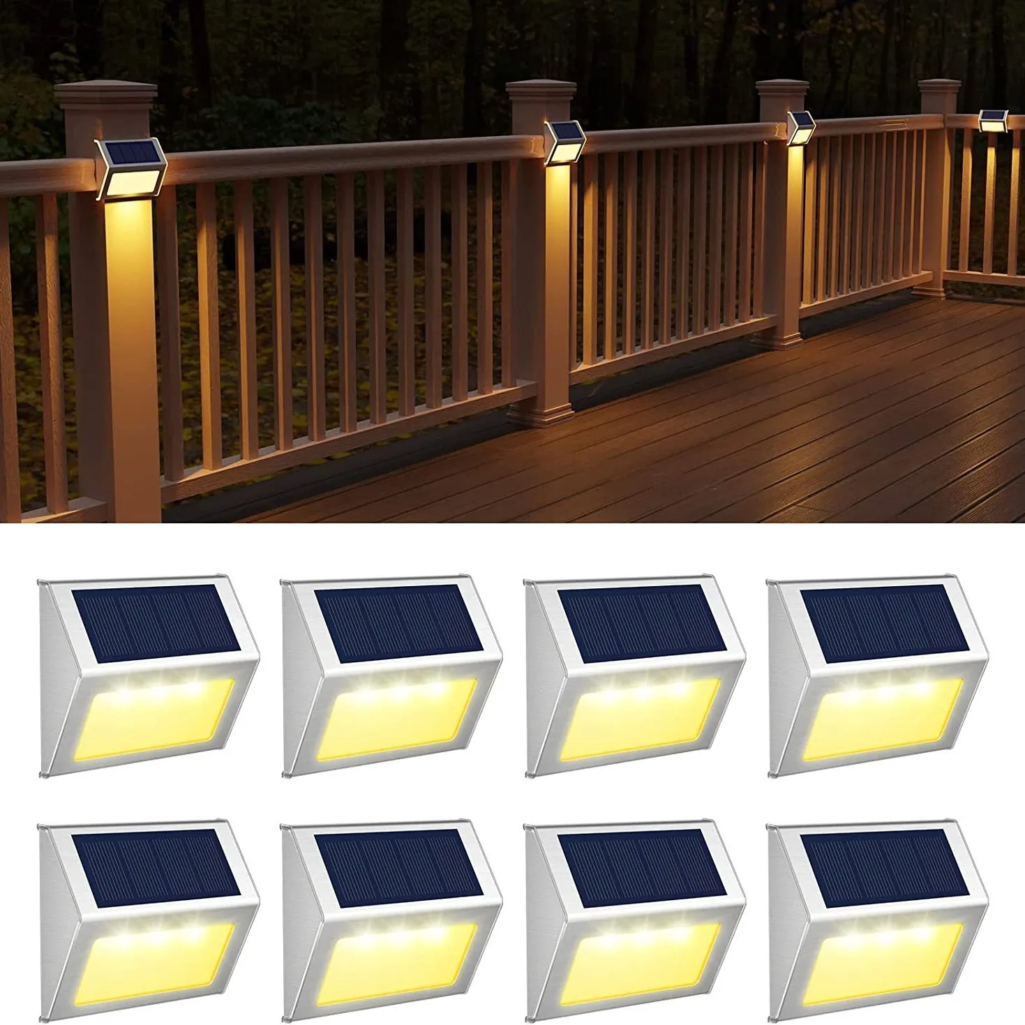 Description Picture 4 of item10PCS Solar StepLights Solar Fence Lights Outdoor 3LED Stainless Steel Wall Lamps Deck Lights For Stair Fence Step Walkway Patio