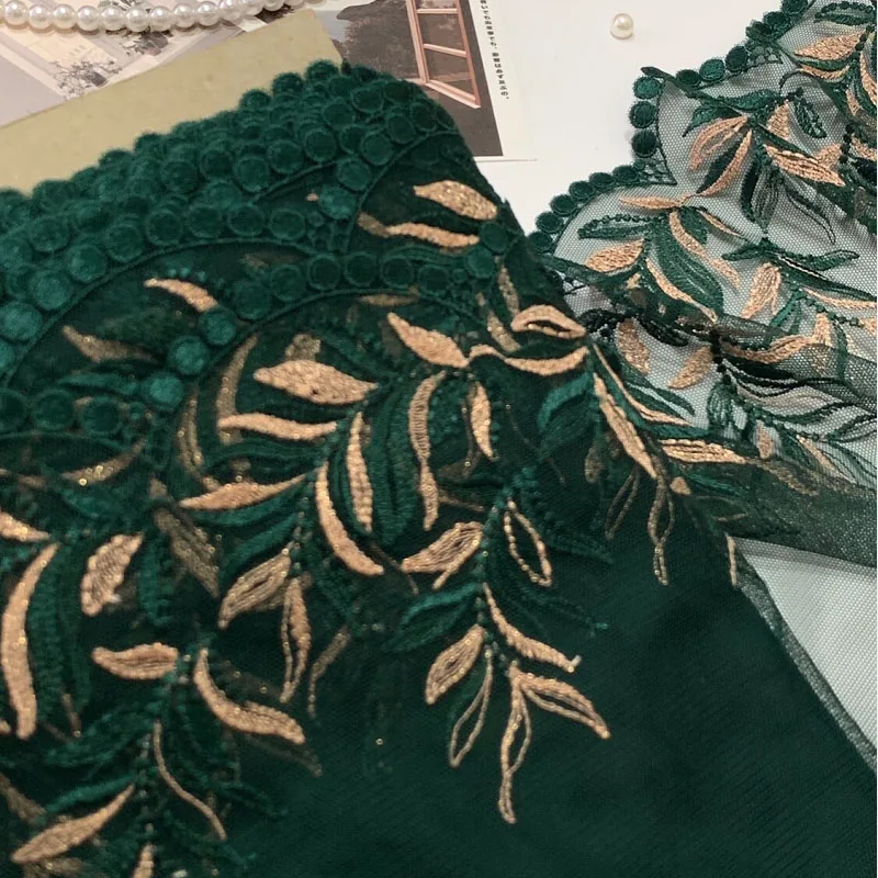 

30Yards Dark Green Shinny Embroidery Lace Trim Clothing Accessories Dress Sewing Applique Costume Lace Fabric