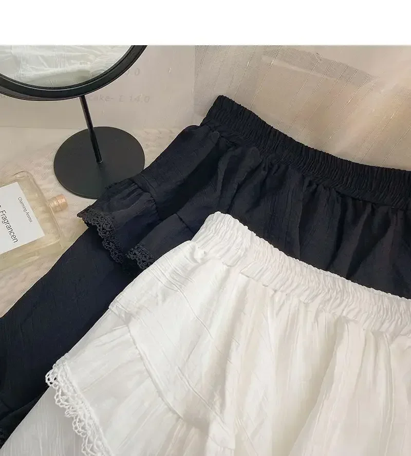 Lace High Waist Irregular Cake Skirts for Women A-line Sweet Girls All-match Korean Fashion Spring Summer Black White