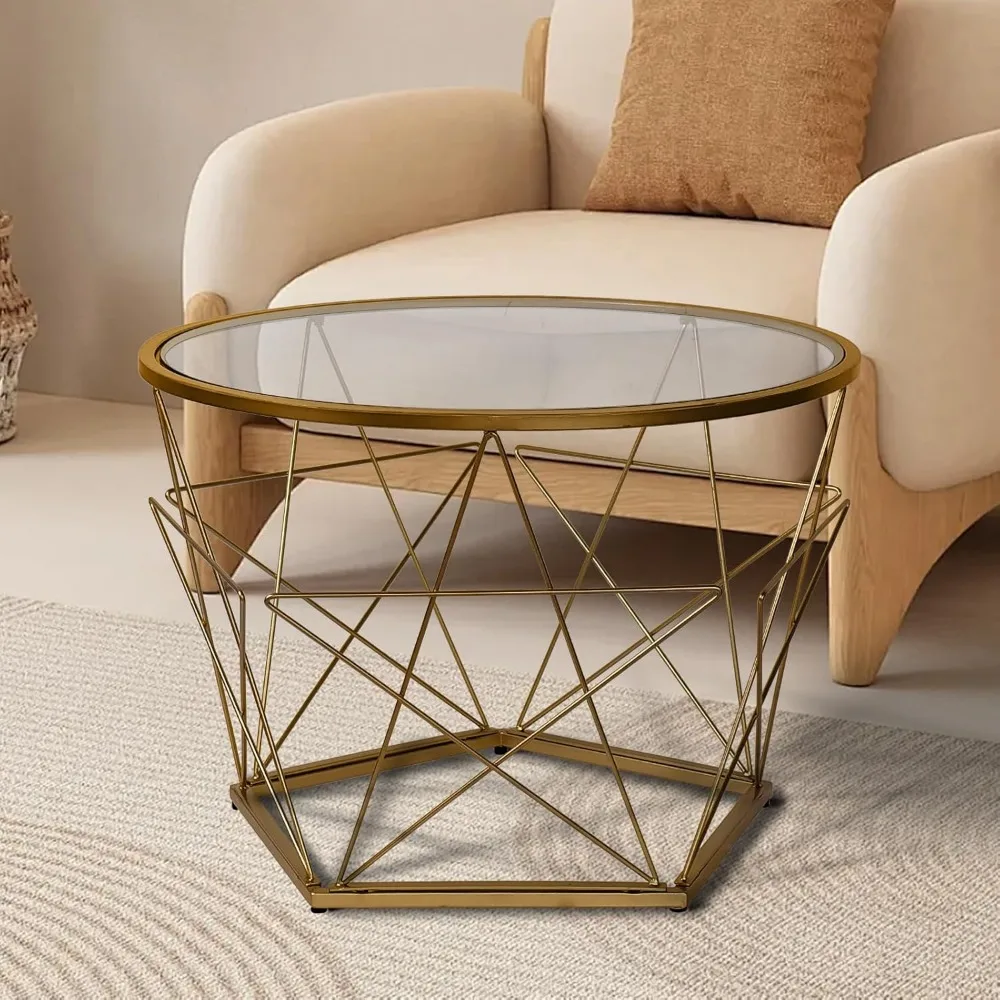 Round  Coffee Tables,Glass Coffee Table,Metal End Tables for Living Room 3