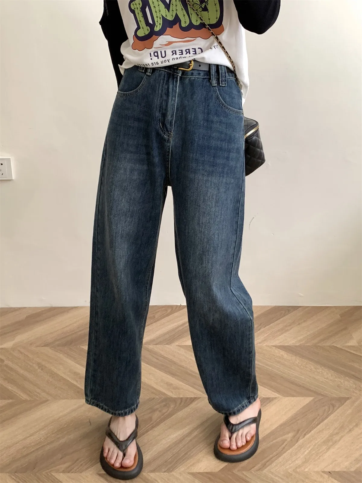 

ZHISILAO Vintage Classic Harem Jeans Women Y2k Casual Blue Ankle-length Denim Pants 2023 Spring Summer