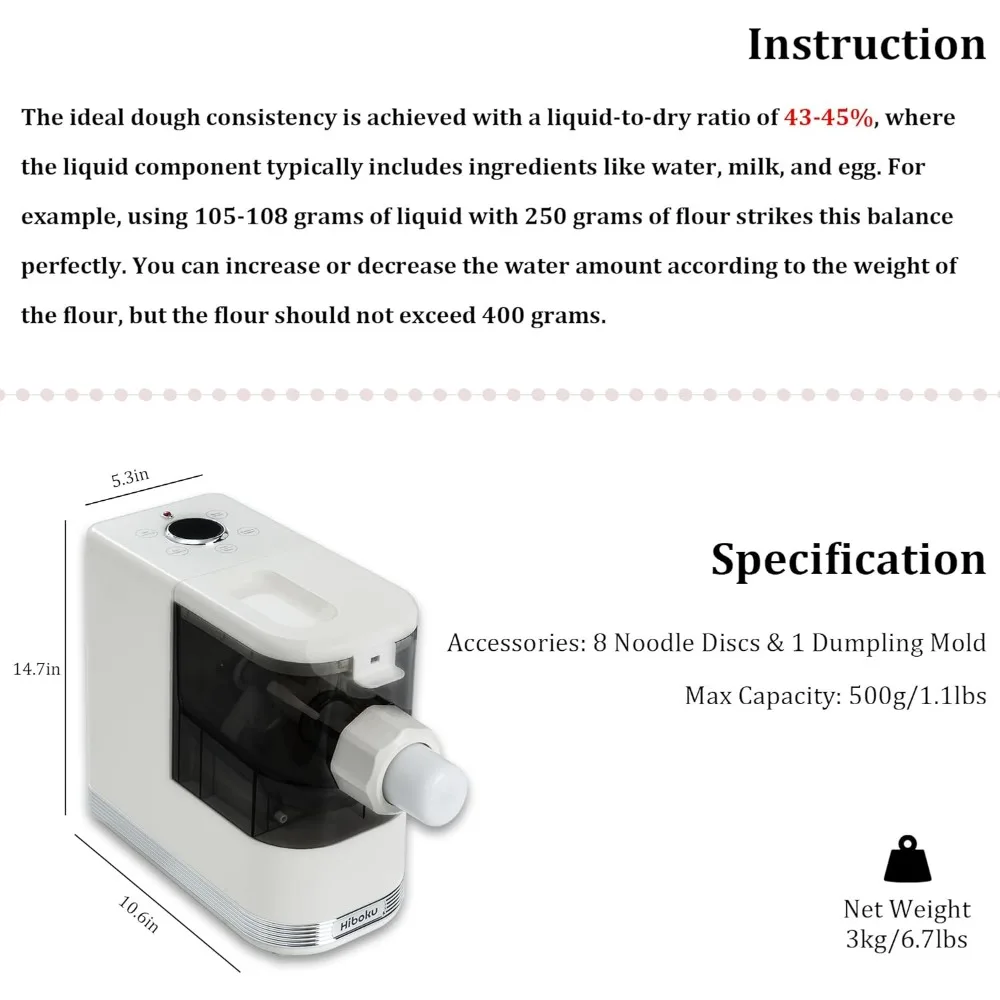 Electric Noodle and Pasta Maker Machine Automatic for 2-4 Servings, Spaghetti, Dumpling and More, 4 Intelligent Modes, White 6