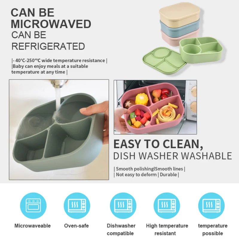 4PC/Set Silicone Bento Box Straw Water Bottle Leak-Proof Lunch Container Fork Spoon With Packaging Card BPA-Free Dishwasher Safe