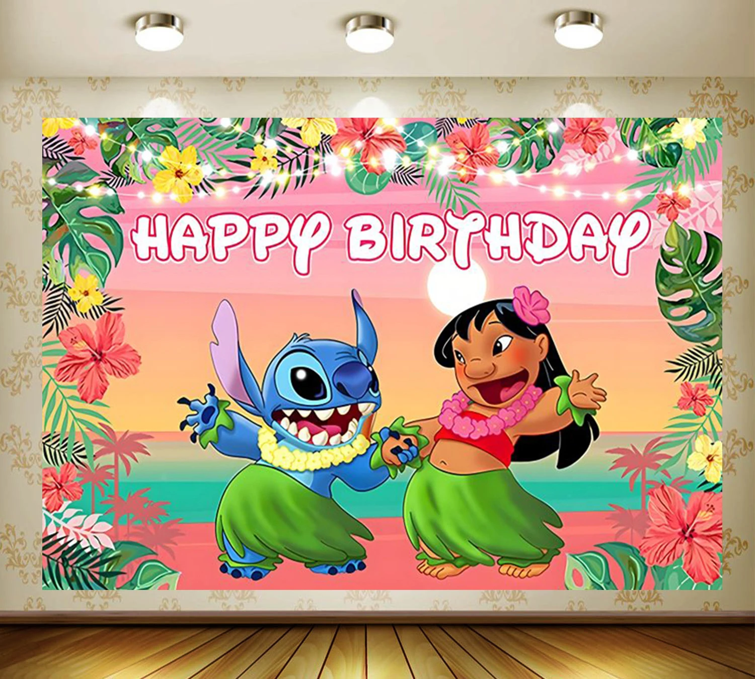 thumbnail image 1 of Cartoon Lilo&Stitch Theme Party Background Summer Girl Boy Birthday Party Decoration Supplie Photography Background Studio Props, 1 of 5