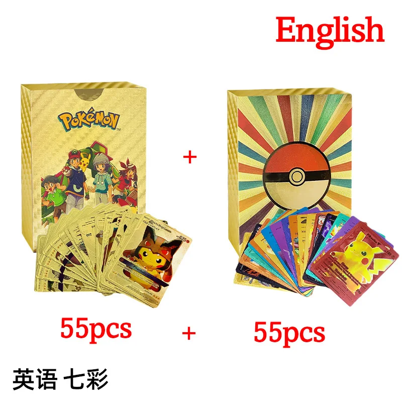 thumbnail image 1 of 55-275 Pcs Card Spanish English Vmax GX original colour Gold silver black Pikachu Rare Collection Battle letter kids Toy, 1 of 5