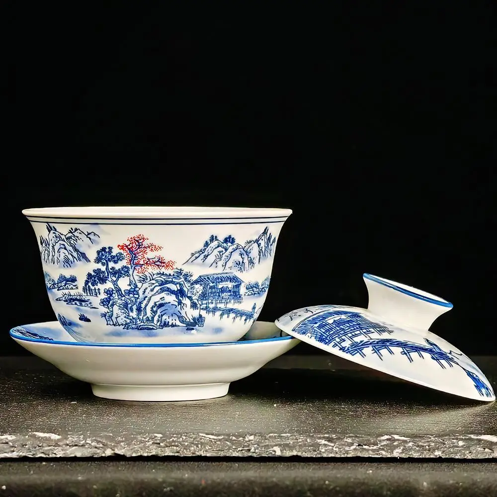 Jingdezhen-Blue and White Ceramic Teacups Gaiwan Household Tea Making Tureen High End Tea Bowl Teapot and Cups Porcelain