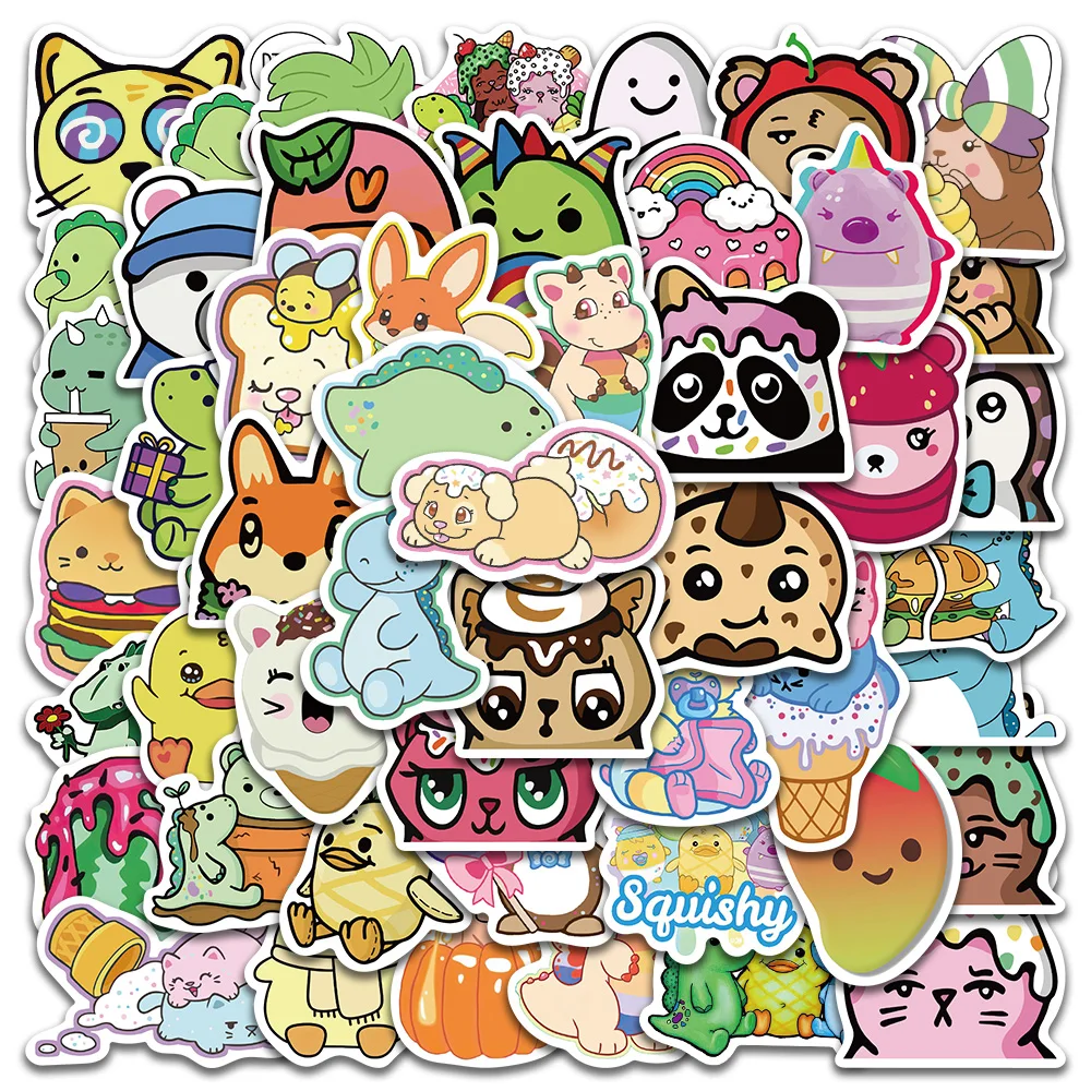 50pcs Cute Cartoon Desserts Animals Graffiti Stickers For Laptop Water Bottle Luggage Notebook Phone Waterproof Vinyl Decals