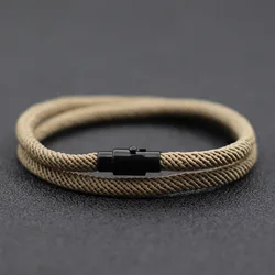 Eco - Chic Double Layer Rope Bracelet: Unisex Handcrafted Friendship Accessory - 20.5cm (Khaki)