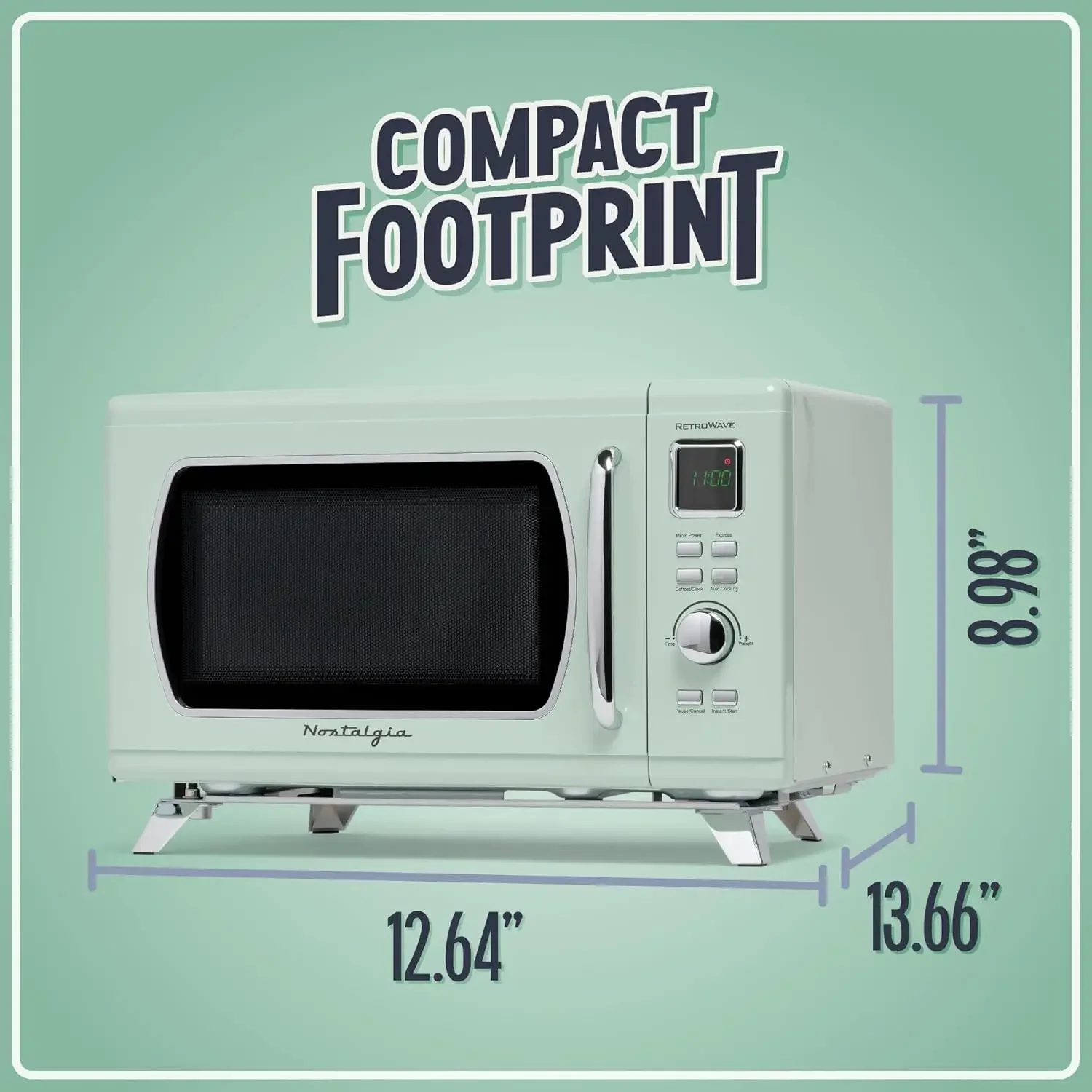 Mid-Century Retro Countertop Microwave Oven  Large 900-Watt 0.9 cu ft 8 Pre-Programmed Cooking Settings Digital Clock - K 5