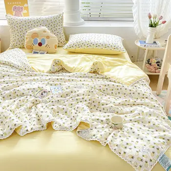 귀여운 만화 프린트 얇은 담요, 성인 및 어린이용 이불, 여름 냉방 에어컨 이불, 킹 퀸 사이즈 침대보 방 장식