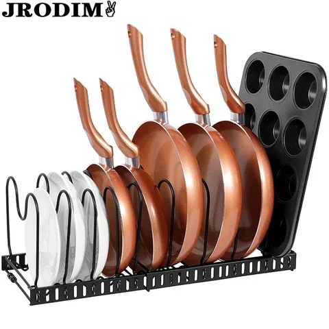 

Rack Kitchen Organizer Cookware Rack Pot Pan Lid Holders Cutting Board Drying Stainless Steel Expandable Pot Pan Storage