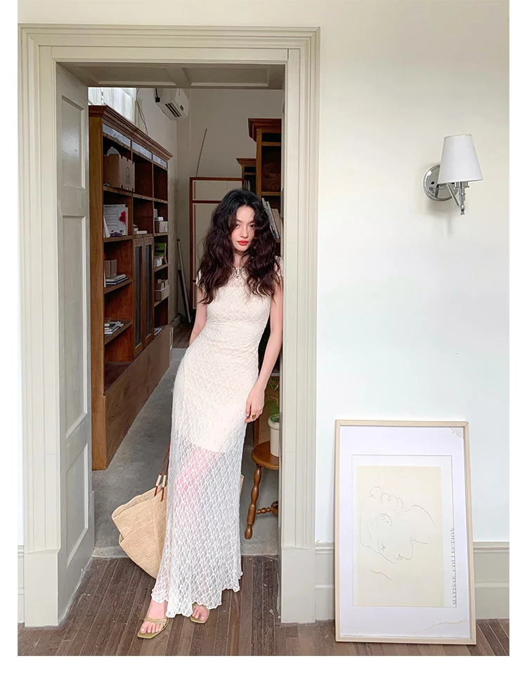 Elegant Mesh Two Piece Dress Set Slim Midi Dresses for Women Frence Retro Lace Y2K Bodycon Birthday Party Dress Prom Vestidos