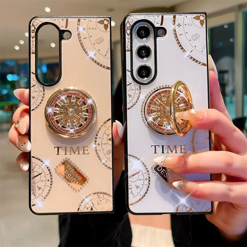 Custodia di lusso con anello in metallo glitterato per Samsung Galaxy Z Fold 6 Fold 5 Fold 4 Fold 3 Custodia protettiva pieghevole lucida antiurto Funda_voghion.com