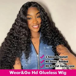 HD Glueless Ready To Go Wear Deep Wave Lace Closure Wig 5x5 Lace Front Human Hair Wigs Pre Cut Plucked Bleached Knots Wigs Curly