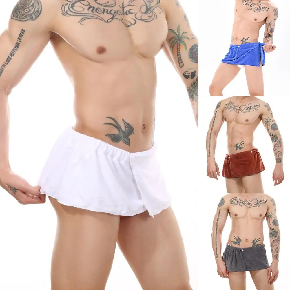 

Men's Sexy Shorts Bathrobe Bath Towel Boxer Soft Side Pajamas Adult Open Culottes Thick Pajamas Shower Beach Towel Soft Swi F9R7