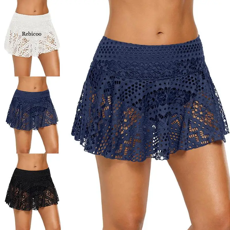 

Летняя женская вязаная кружевная пляжная юбка с завышенной талией, быстросохнущие эластичные шорты для фитнеса и плавания, уличные штаны, Новинка