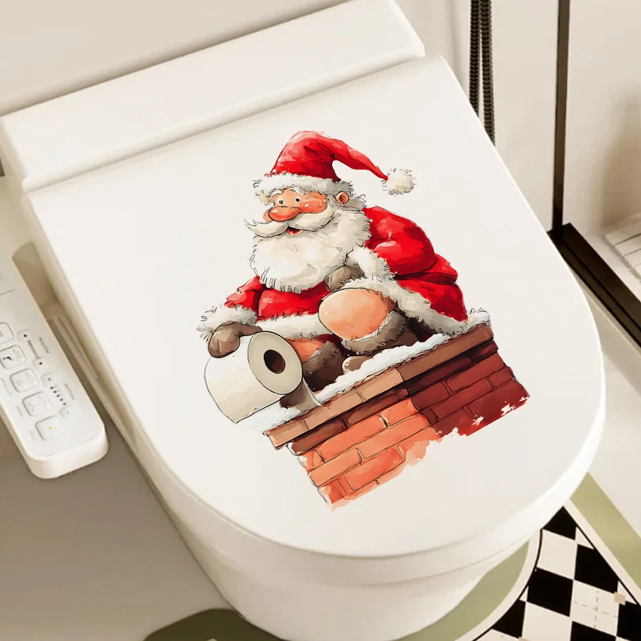 Toilet Stickers 1pc Funny Santa Claus Removable PVC for Bedroom Living Room Bathroom Decoration