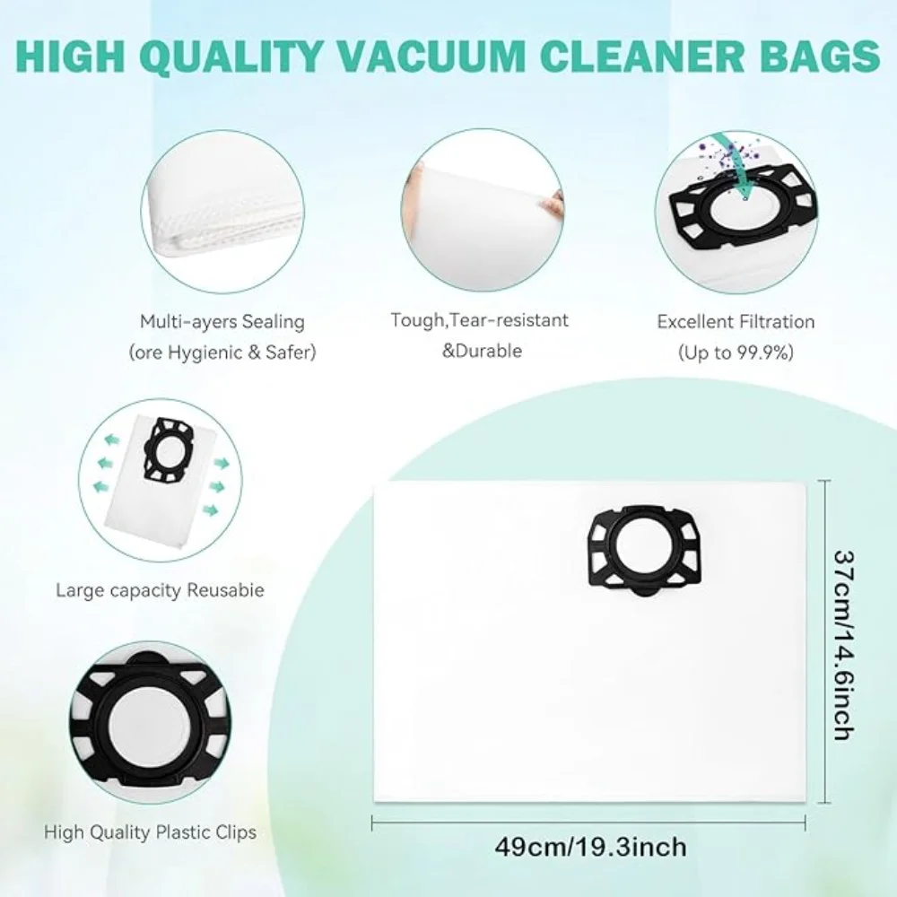 Vacuum Cleaner Bags Accessories Compatible With Karcher WD2 Plus WD3 KWD1 KWD2 KWD3 MV3 WD3.200 to WD3.800 M SE4001 SE4002