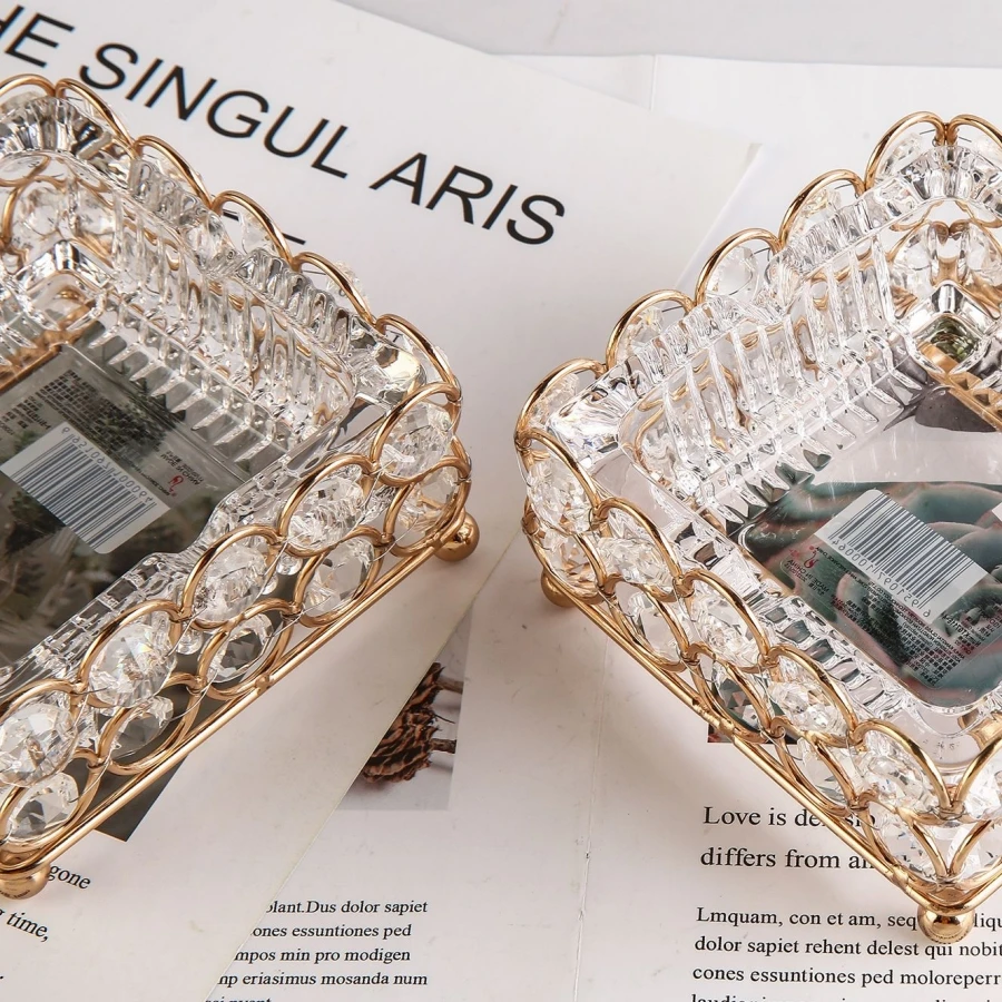 1pc Golden Transparent Crystal Glass Ashtray Living Room Office Bar Restaurant Decoration Cigar Ashtray Men Gift