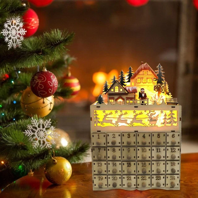 Wooden Christmas Advent Calendar Led Light Up Countdown Calendar Xmas  Desktop Decoration 2023 Holiday Desk Number Drawer Empty - AliExpress