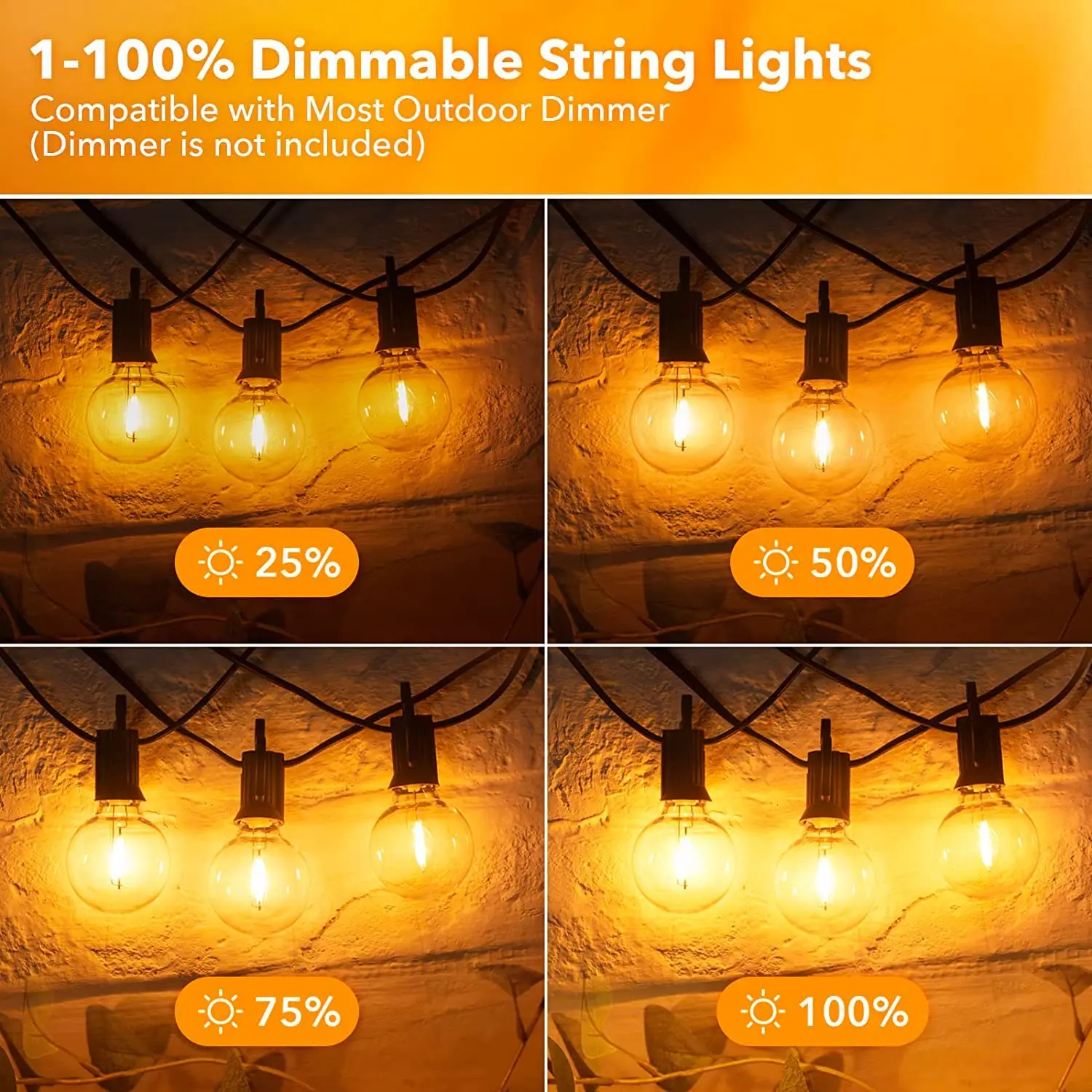 25FT 야외 글로브 G40 LED 문자열 빛 IP44 Waterpoof Dimmable 파티 웨딩 장식 연결 가능한 EU 플러그 갈 랜드 요정 빛
