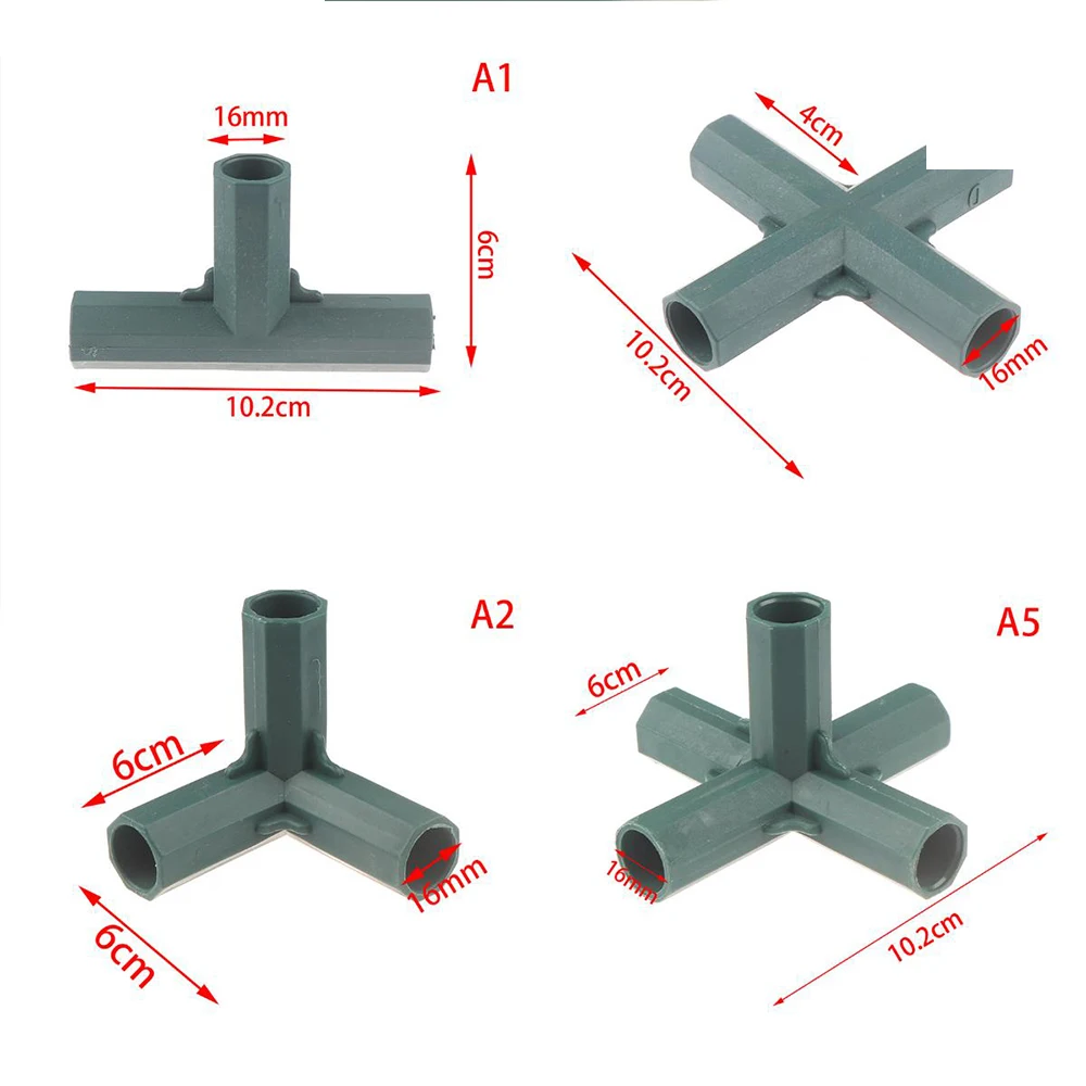 Fitting Stable Support Heavy Duty Greenhouse Frame Building Connector Right Angle 3 4 5-way Connector Garden Tool 16mm 5 Types