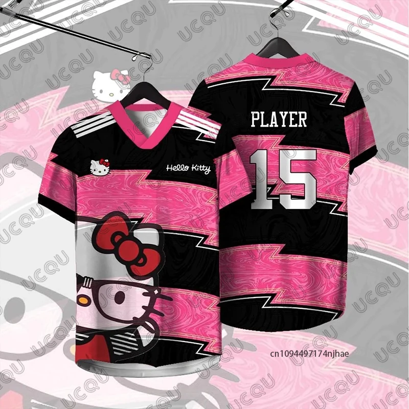 Summer New Pink Hello Kitty Player 15 Print T-Shirt For Women V