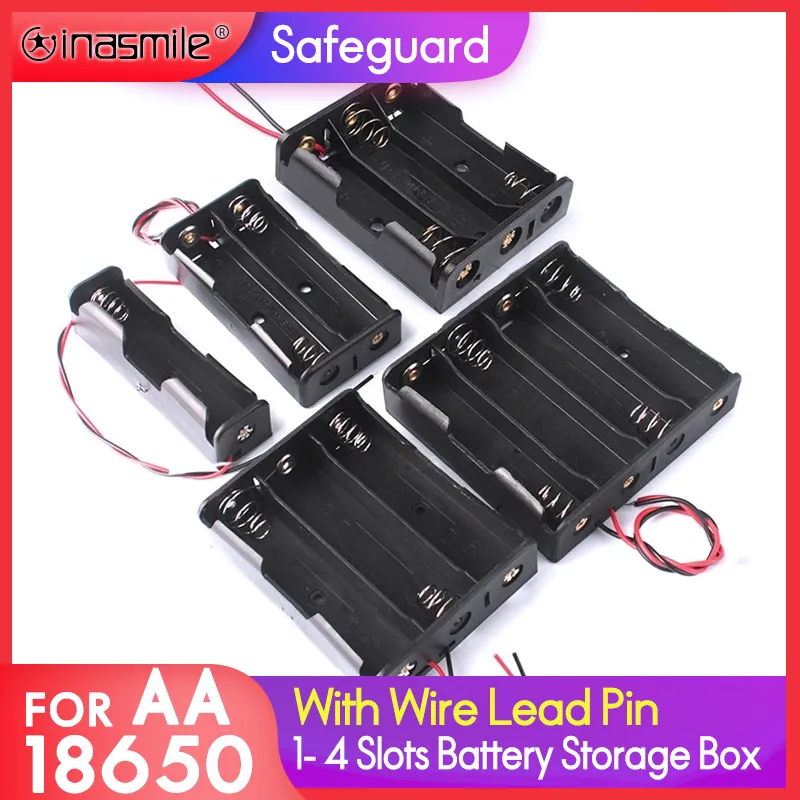  Black Plastic AA LR6 HR6 Battery Storage Case Clip Holder Container 1X 2X 3X 4X 18650 Battery Storage Box case Wire Lead Pin aa 