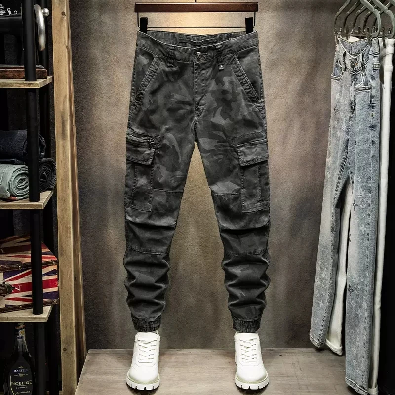 High Street Fashion Men Jeans Loose Fit Multi Pockets Designer Casual Cargo Pants Hombre Camouflage Hip Hop Joggers Men Overalls
