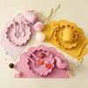 5PCS Silicone Baby Dinner Set Solid Color Utensils Waterproof Placemat Cartoon Lion Shape Suction Plate Portable Sippy Cup 1