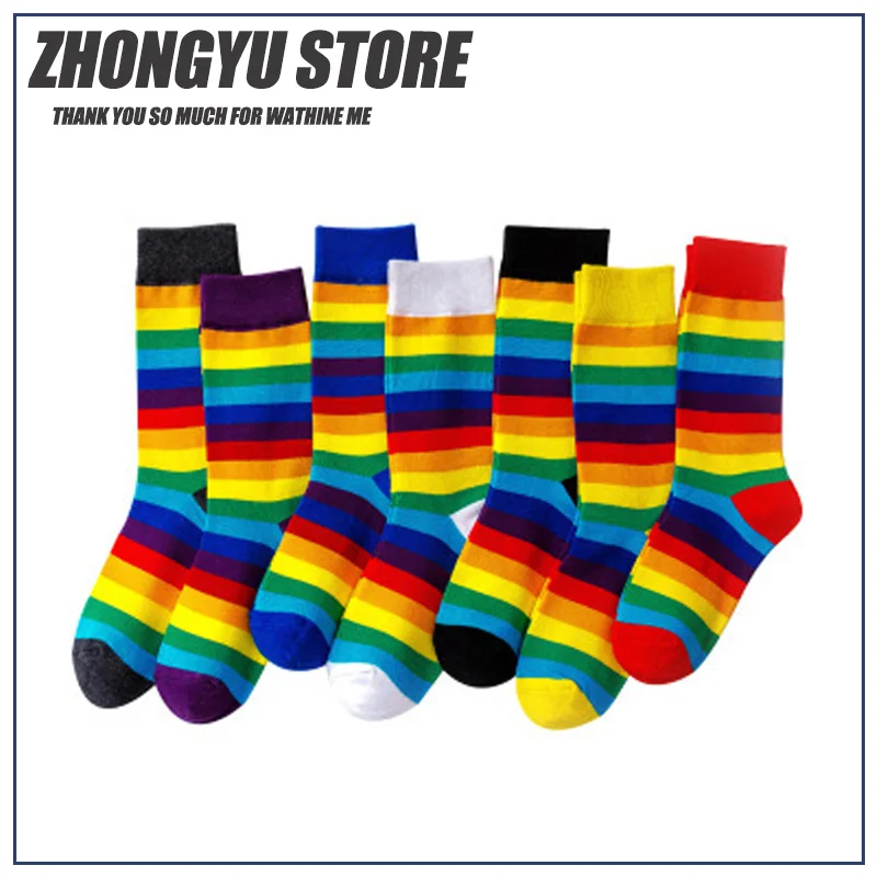 

Rainbow Cute Women's & man Mid Socks Solid Color Breathable Comfortable In spring Autumn High-Quality Casual Socks Sports