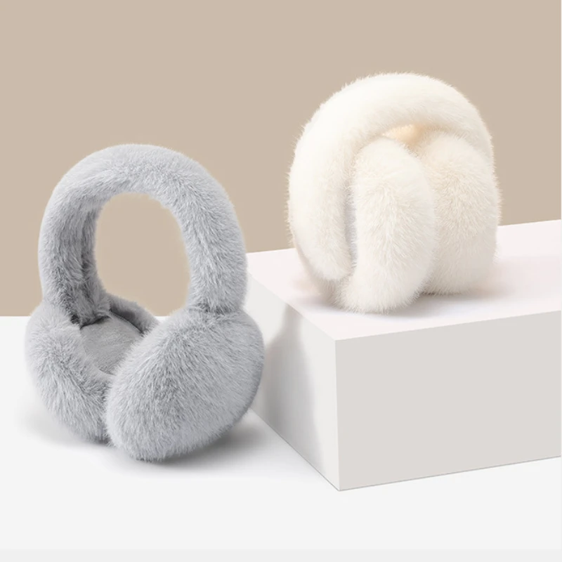 USPOP Warm Foldable Earmuffs for Women Windproof Faux Rabbit Fur Ear Covers with Added Fluff