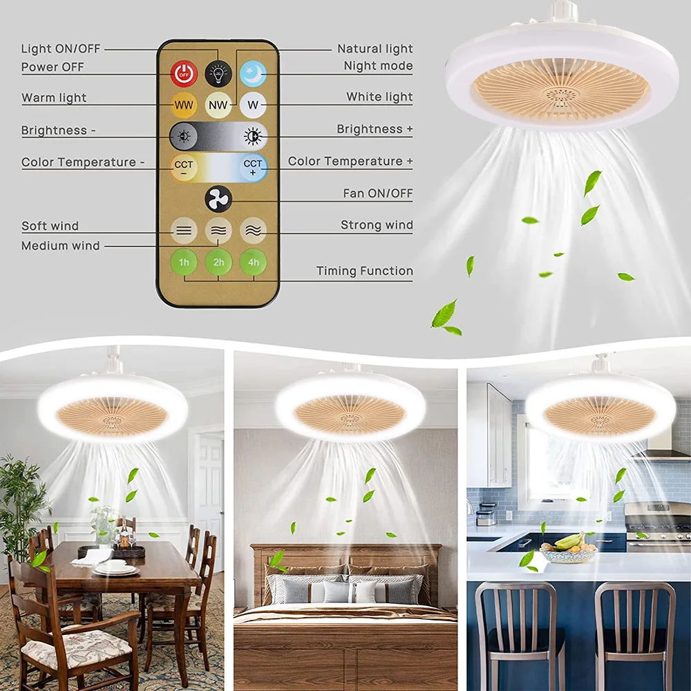 30W Ceiling Fan E27 Remote Ceiling Lighting Bedroom Living Room Switch Control 85-265V Remote Control Electric Fan Light