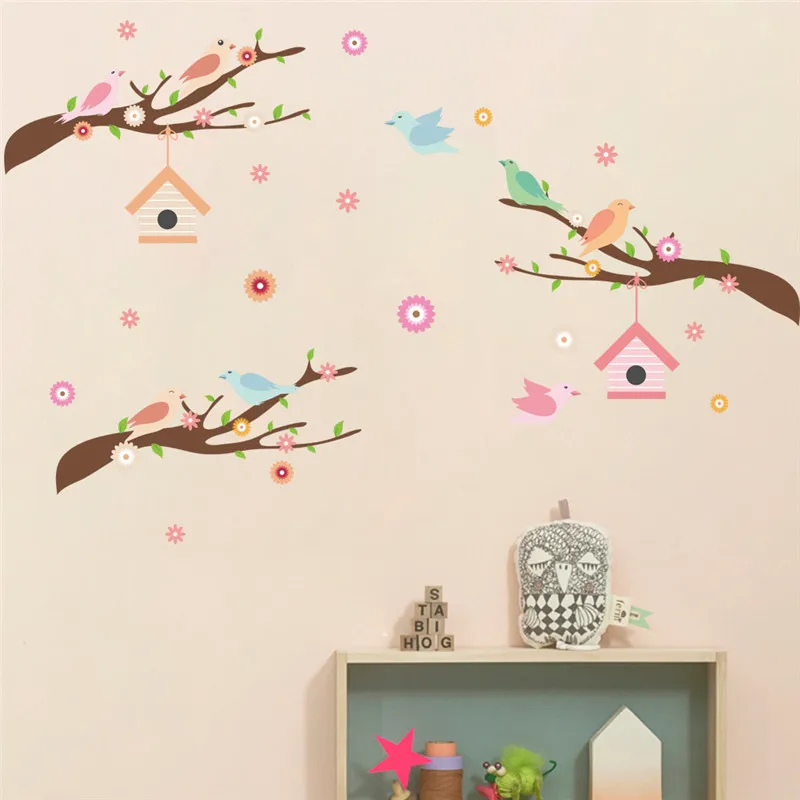 

Cute Bird Singing On Tree Branch Wall Stickers Kids Room Decoration Cartoon Safari Mural Art Home Decal Animal Poster