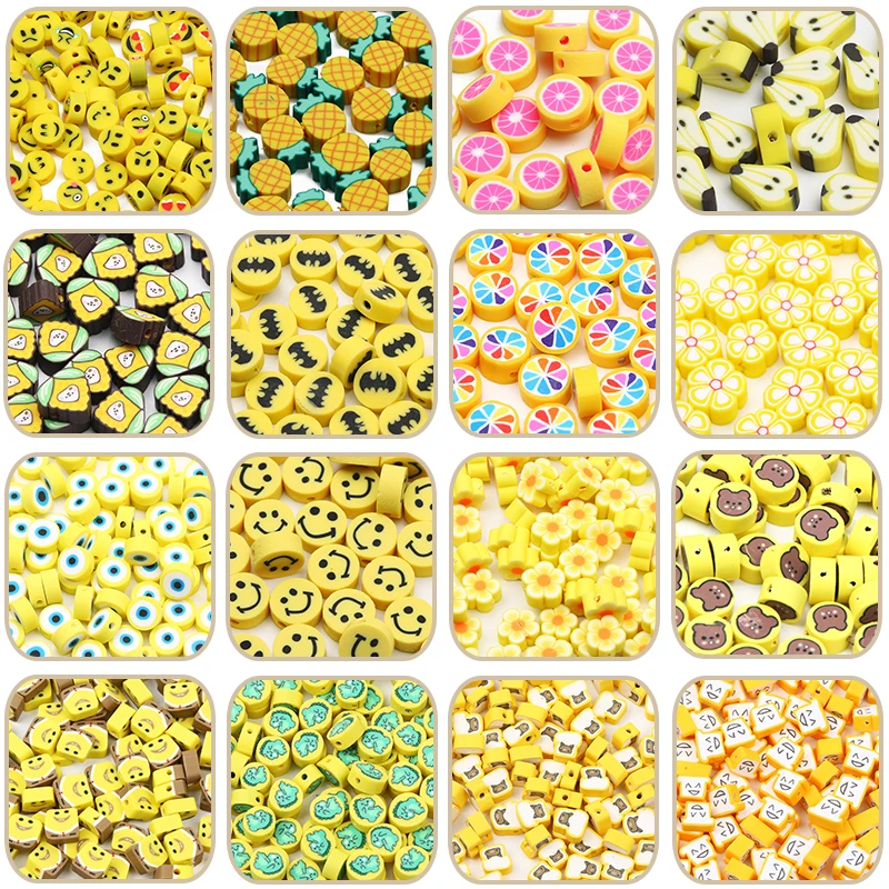 Red Clay Beads 20pcs Cartoon Cute Fruit Heart Flower Animal Pattern Polymer  Clay Spacer Beads For Jewelry Making DIY Accessories