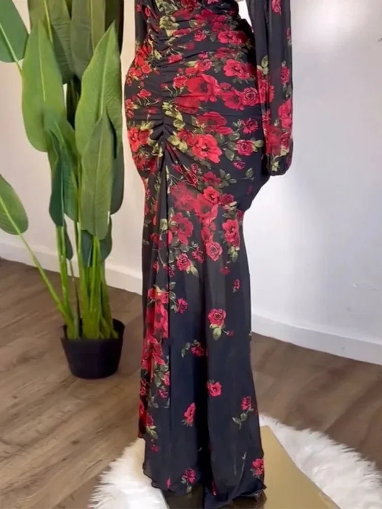 Wmstar Dress Wholesale A New Spring Autumn 2025 Elegant Stylish Women with A Cinched Waist Lantern Sleeves Printed Patterns