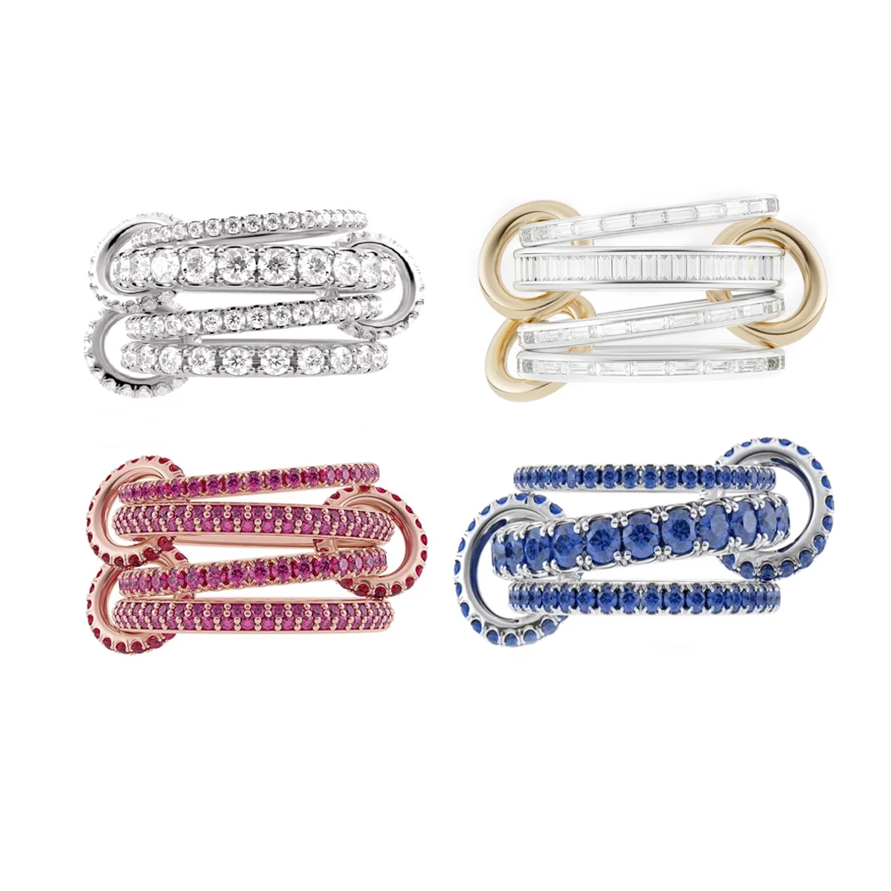 Mix Color Multi Pieces Stacking Engagement Band Link Rings for Women Plain Micro Paved 5A CZ Stack Full Finger Jewelry 2