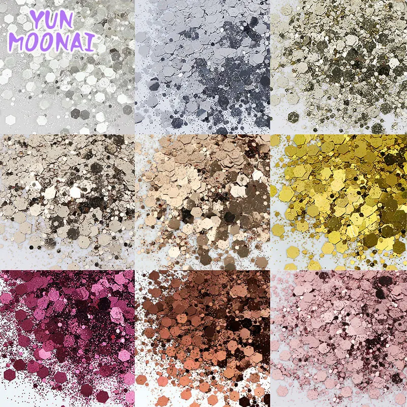50G/팩 홀로그램 혼합 육각형 모양의 네일 글리터 실버 스팽글 레이저 플레이크 DIY 파티 네일 장