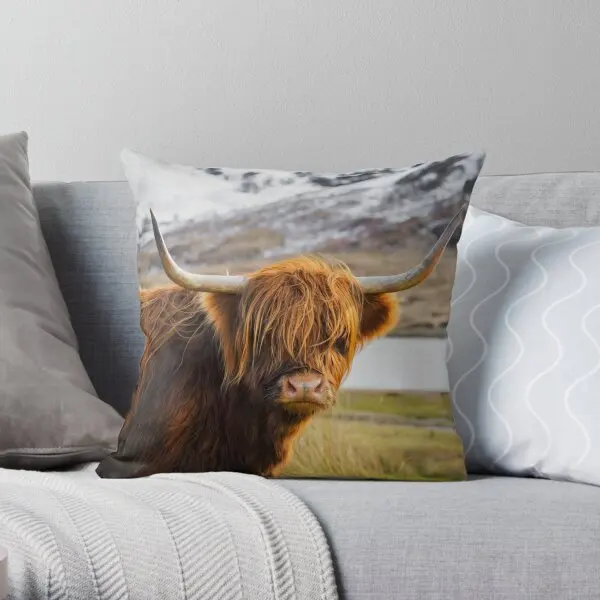 

Highland Cow Printing Throw Pillow Cover Anime Soft Cushion Sofa Car Comfort Home Wedding Case Pillows not include One Side