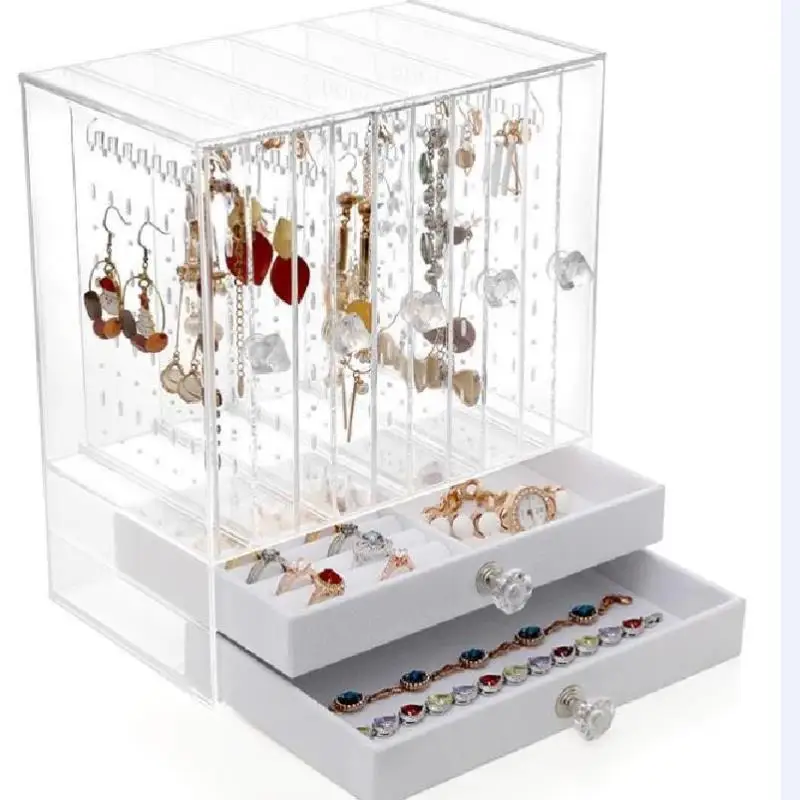 Luxury Transparent Acrylic Jewelry Storage Box Earrings Display Case Nordic Jewelry Storage Box Large Capacity 360 Drawer Gift