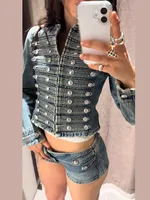 Ensemble pantalon 2 pièces pour femme : Manteau à revers cranté, Blazer corset, Haut à lacets à la taille, Mini-short, Vêtements de printemps pour femme 3