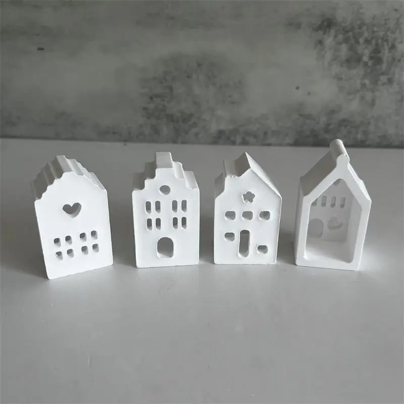 Silicone Mold 4-piece European Style House Silicone Mold Scale Atmosphere Decoration Lighting House Gypsum Drip Mold Aromatherapy Candle Mould