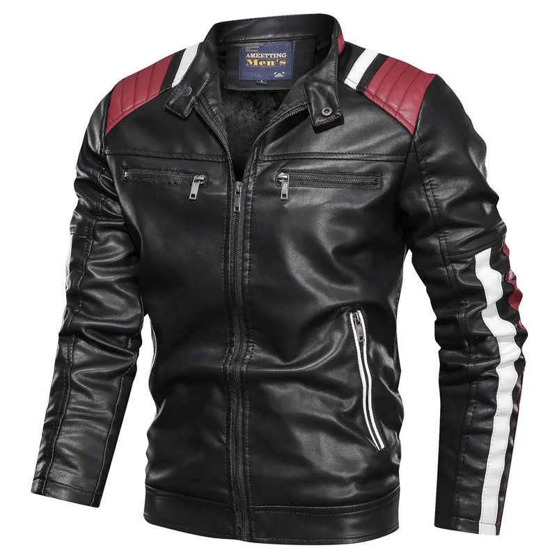 motorcycle leather jackets Men's High Quality Motorcycle Leather Jacket 2021 Winter Men Fashion Casual Biker Jacket Coat Male Stand Collar Warm PU Outwear leather varsity jacket Casual Faux Leather