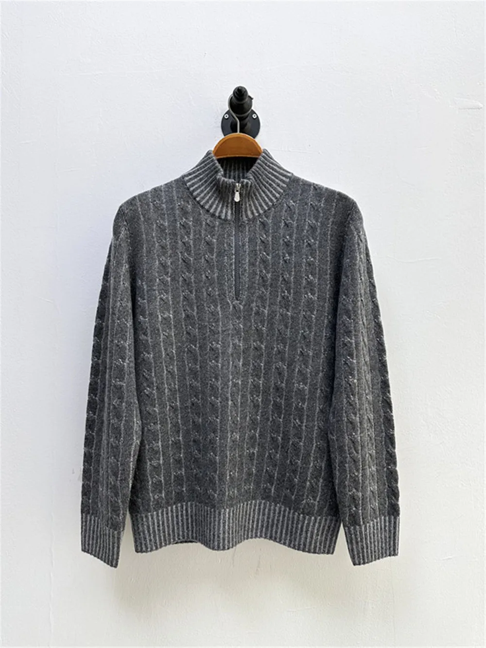 High Quality Men's Half-high Zipper Twisted Pullover Sweater Casual Loose Long-sleeved Cashmere Knitting Sweater Man 6