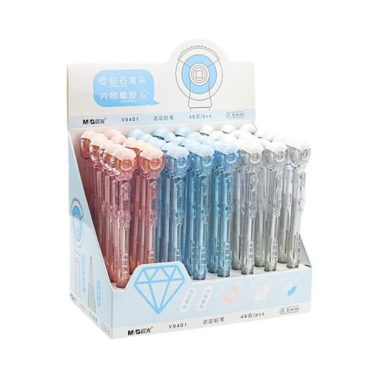 

48 pcs/lot Fashion Transparent Mechanical Pencil with Eraser Cute Side Press Automatic Pens Kids Gift School Office Supplies