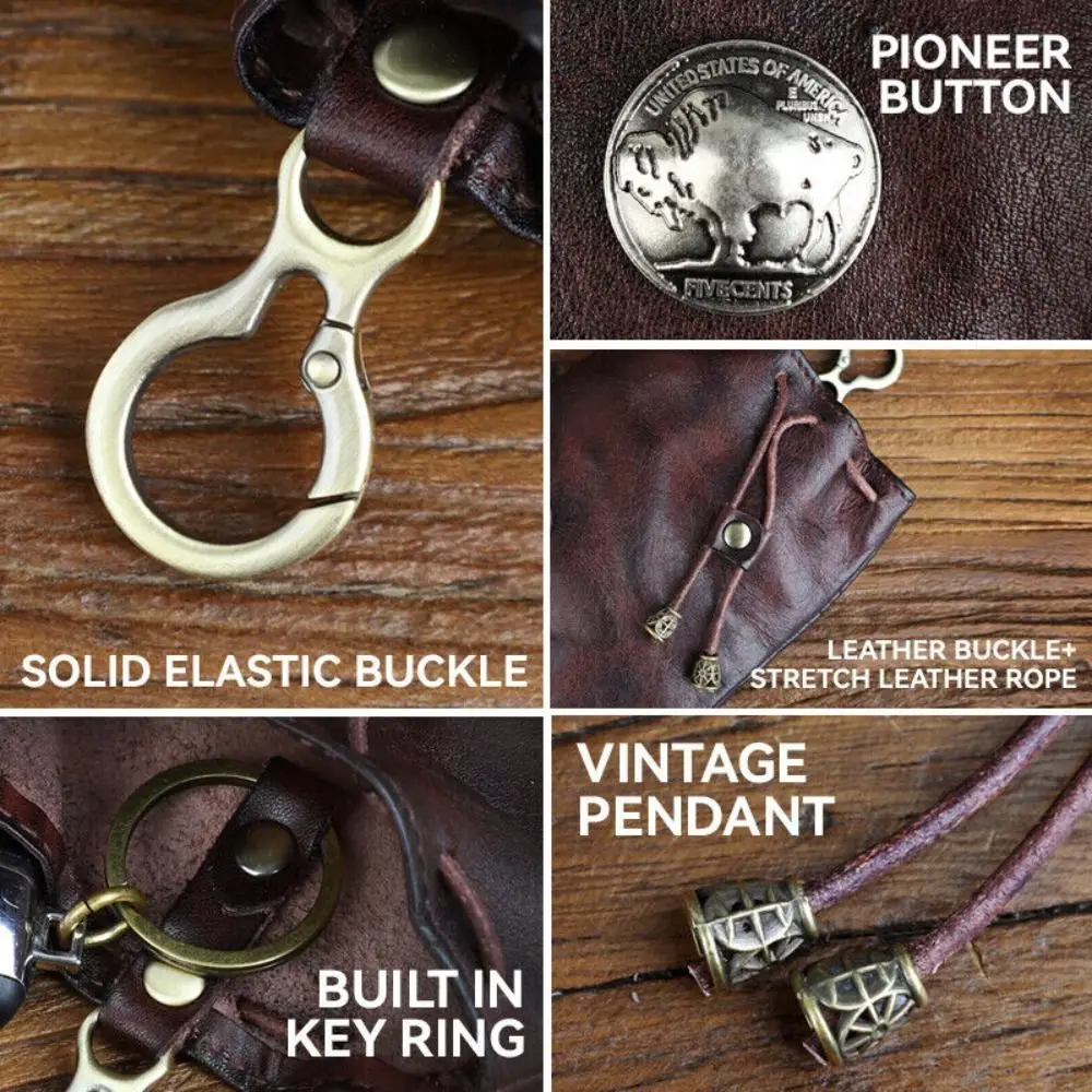 Coin Purse Coin Wallet Upper Leather Coin Purse Pouch Simple Retro Solid Color Car Key Bag Drawstring Wallets Men