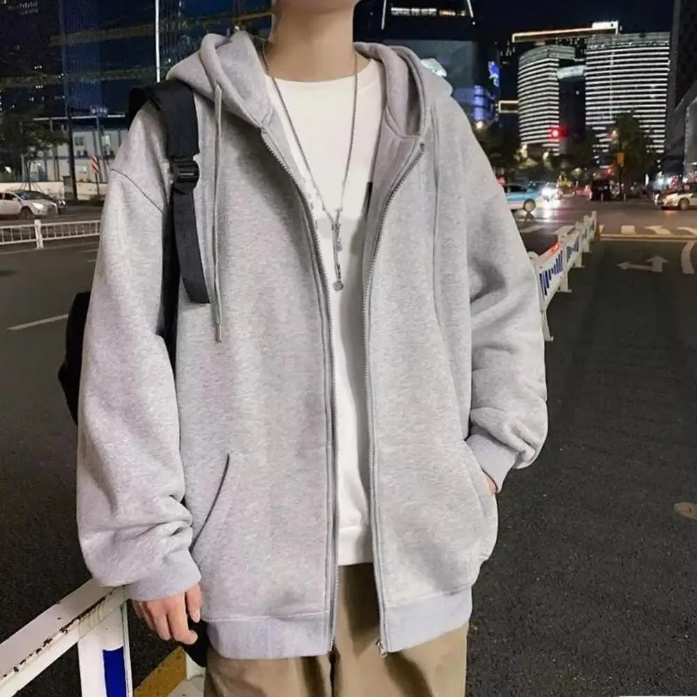 

Soft Comfortable Men Top Streetwear Jacket for Men Hooded Drawstring Thick Warm Coat with Elastic Cuff Fall/winter Essential Men