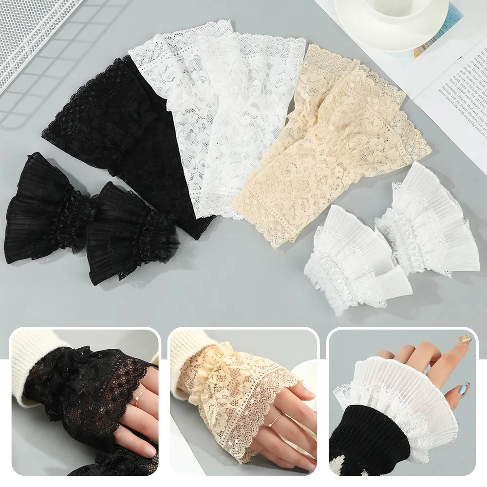 1 Pair Detachable Fake Sleeves Spring Autumn Wild Sweater Decorative Sleeves Lace Ruffles Elbow Sleeve Cuff Universal Fake Cuff y2k girl fake lace sleeve knitted ruffles cuffs lolita   white false sleeves cuffs detachable wrist warmer fingerless gloves